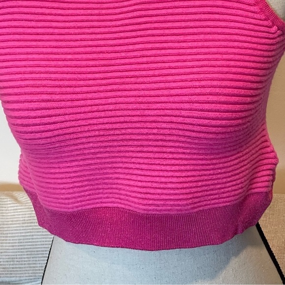 St John Knit Tank Top Crop Ribbed Hot Pink Wool Size M - Picture 3 of 8